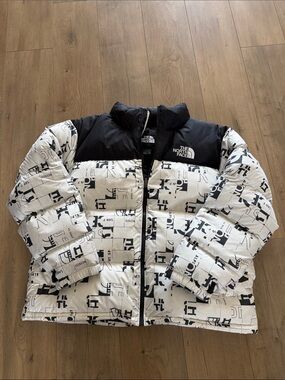 The North Face White Down 1996 Retro Broken Grid Nuptse Jacket Size XXL RARE EUC